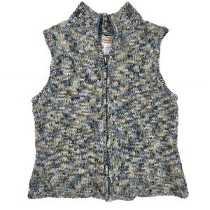 Talbots Green Heather Wool Blend Zip Up Chunky‎ Knit Sweater Vest Women's Size S